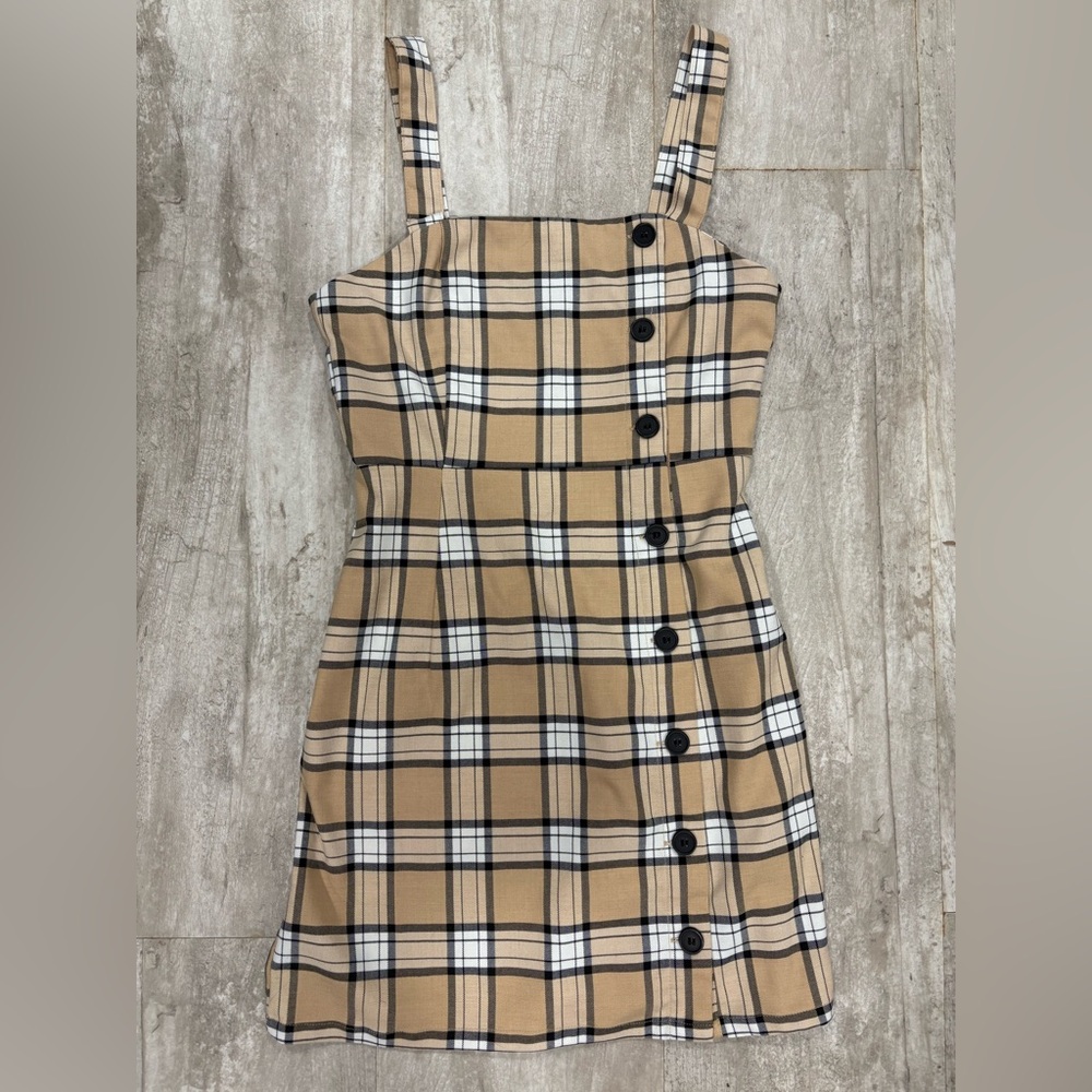 Tan Plaid Mini Dress